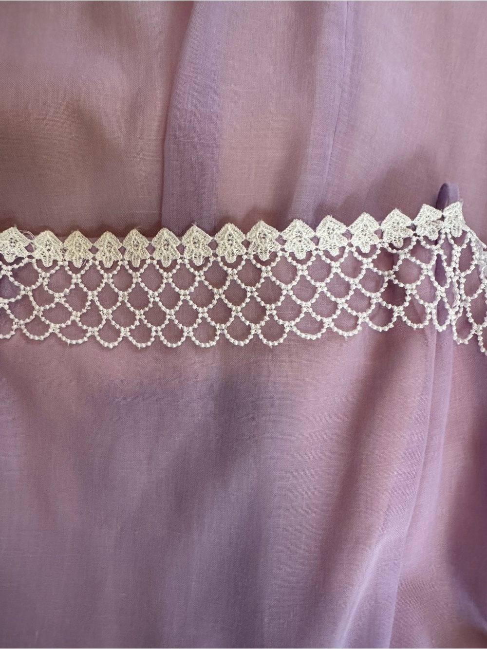 vintage lavender maxi dress white lace trim straight neckline spaghetti straps - Picture 5 of 13